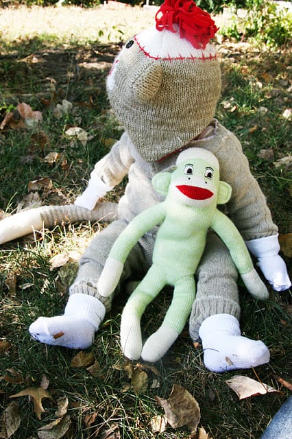 Searching for easy DIY Halloween Costumes: Look no further with this adorable sock monkey made out of a sweater!