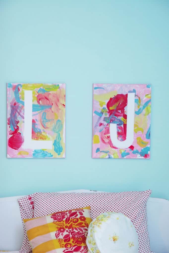 This diy canvas art for kids project is easy to make and looks so cute hanging in a kids room. This is such an easy art project for kids!