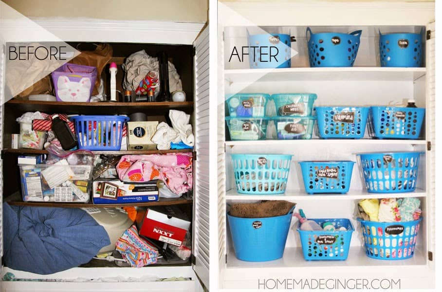 If you need tips for Dollar Tree closet organization, then this before and after will inspire you! This linen closet was transformed for under $20!