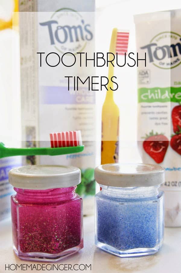 Create these toothbrush timers with glitter, glue and water. 