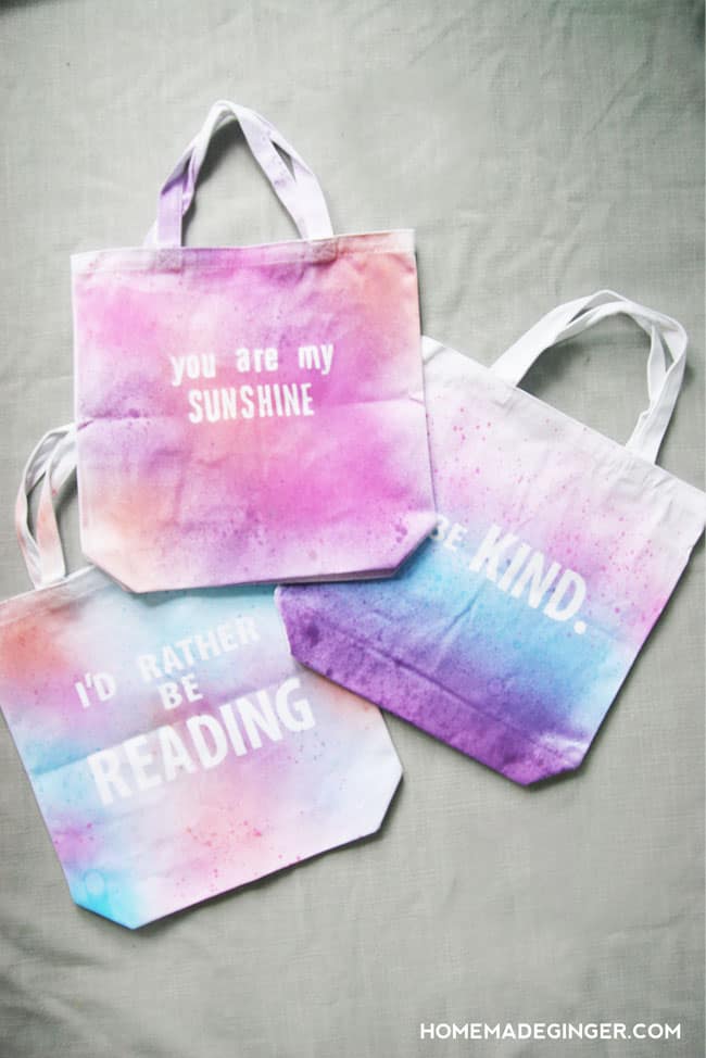 Learn how to dye a canvas bag in just 3 easy steps. Use vinyl letters to personalized the bags to say anything. This is a great craft for kids and teens!