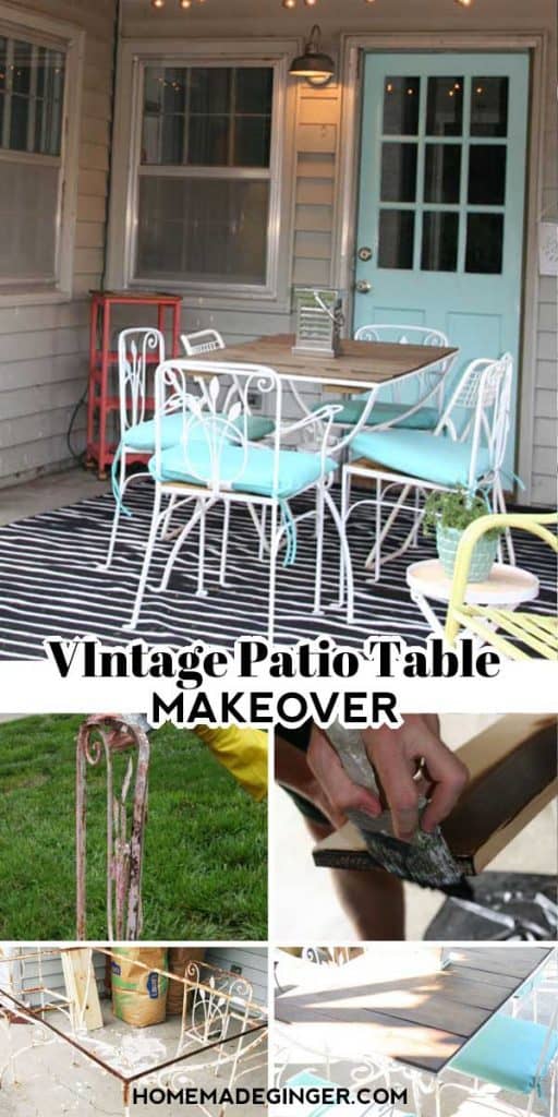 Give a vintage patio table a makeover with a rustic wood slat top and a fresh coat of paint. This patio table makeover is easy to do and inexpensive as well. It will freshen up any patio space for a fraction of the cost. 