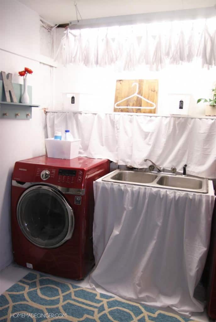 Basement Laundry Room Makeover! Transform your unfinished basement laundry room with a tiny budget using these laundry room ideas and DIYs!