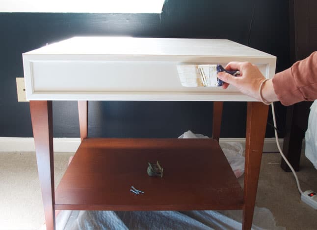 This DIY Side table makeover is so easy to do. Transform any table by making a faux drawer! This is such a great DIY furniture project for beginners.