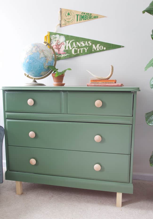 Learn how to renovate an old dresser with paint and new legs. This diy dresser makeover before and after couldn't be easier!