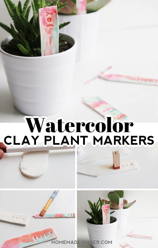 Make some watercolor clay plant markers as a perfect Mother's Day or end of the year teacher gift. This is such an easy polymer clay tutorial!