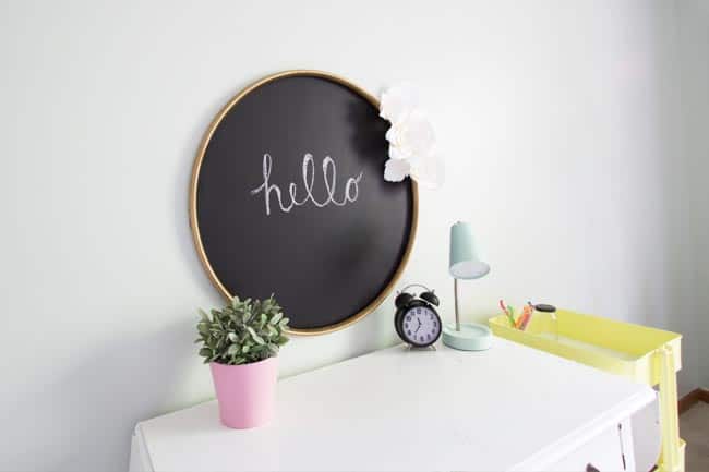 Learn how to make a chalkboard out of a hula hoop and how to attach a hula hoop the wall!