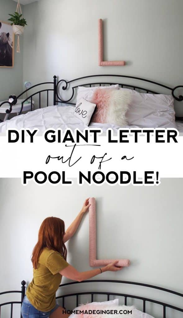 Make letters out of pool noodles for an inexpensive way to decorate a kid's room. This DIY pool noodle decor project is so easy!